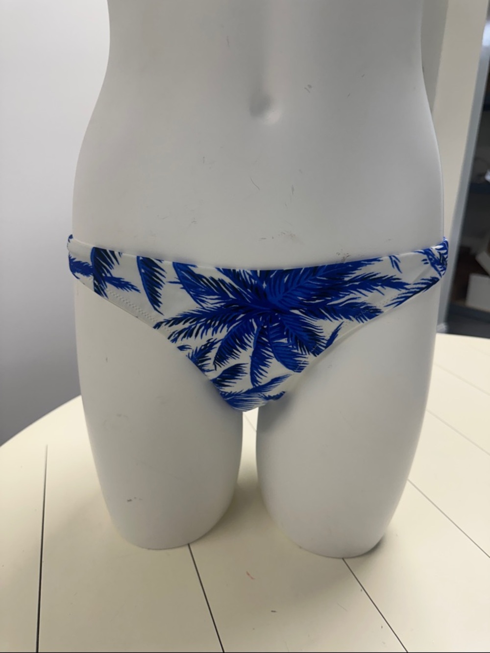 Milly Blue Palm-Leaf Print Bikini Bottom on White